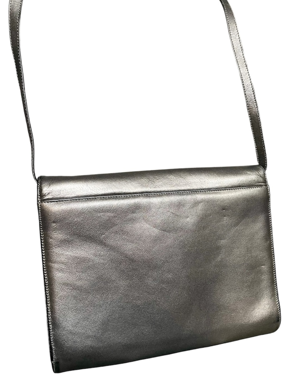 Bally Vintage Metallic Silver Leather & Snakeskin Shoulder Bag Made in Italy - Picture 2 of 8